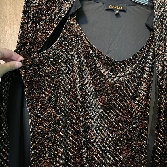 Oblique 2 piece Velvet Dress with cardigan - Picture 6 of 14